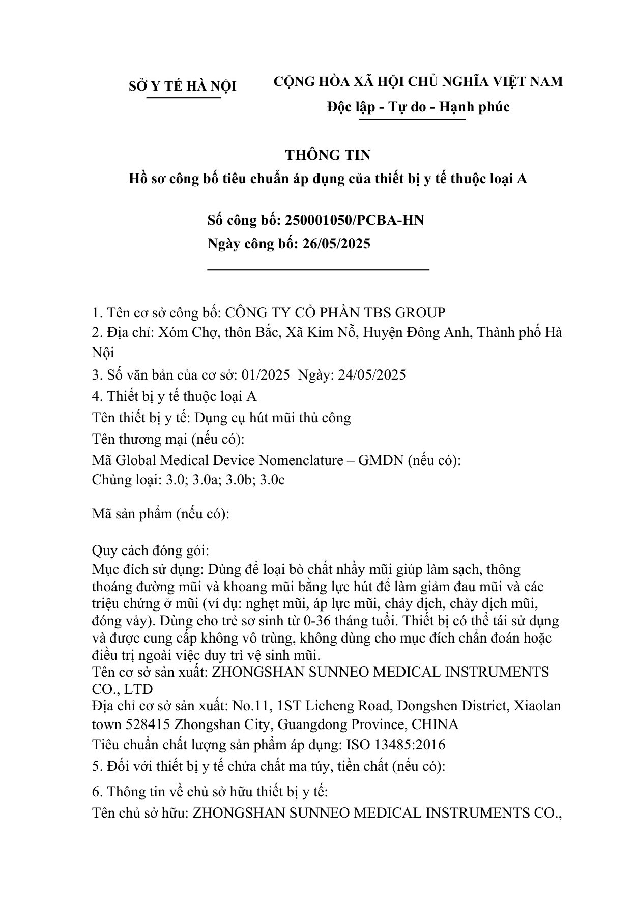 Phiếu công bố Hikobaby — trang 1