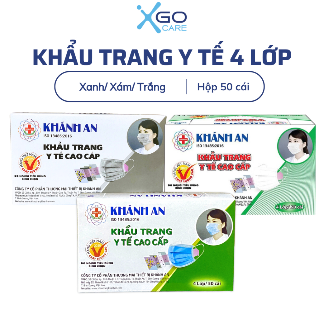Khẩu trang y tế 4 lớp kháng khuẩn cao cấp Hộp 50 cái Khánh An
