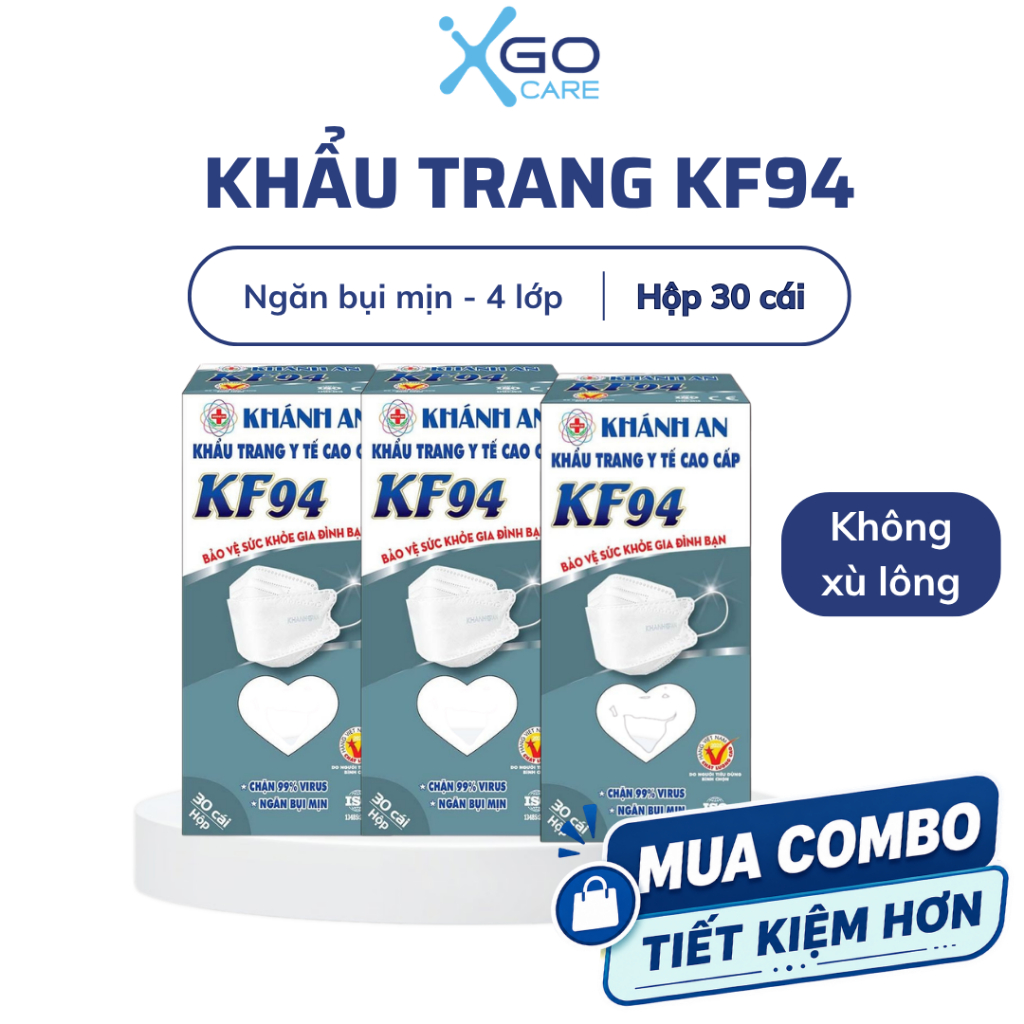 Khẩu trang kf94 hàn quốc chính hãng Khánh An 4 lớp chống tia uv chống nắng kín mặt cao cấp kháng khuẩn Hộp 30c KAKF94O