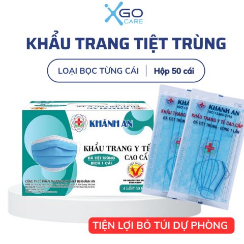 Khẩu trang y tế 4 lớp tiệt trùng bọc từng cái kháng khuẩn dày dặn hộp 50 cái hãng Khánh An KAKTTTO