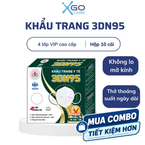 Khẩu trang N95 chính hãng Khánh An 4 lớp kháng khuẩn chống bụi mịn 3DN95 Khánh An hộp 10 cái KA3DN95O