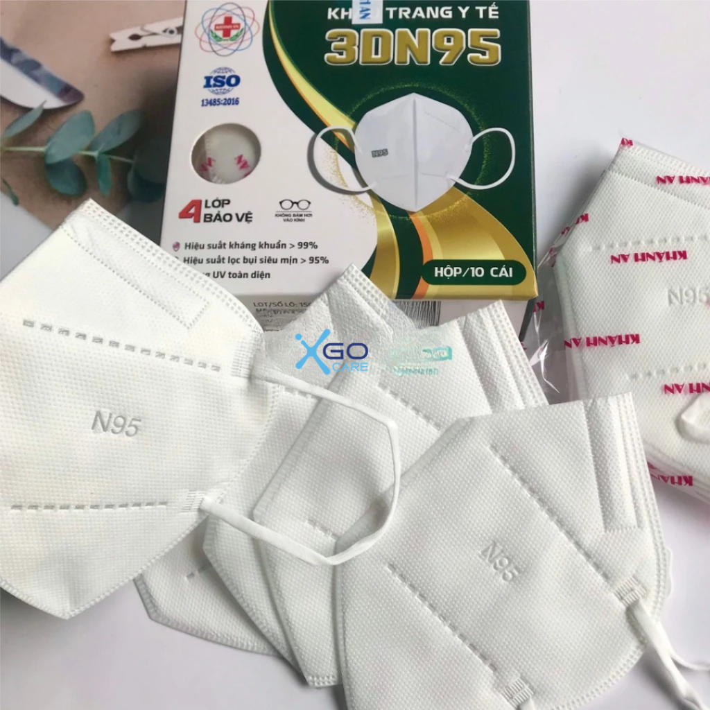Khẩu trang N95 chính hãng Khánh An 4 lớp kháng khuẩn chống bụi mịn 3DN95 Khánh An hộp 10 cái KA3DN95O