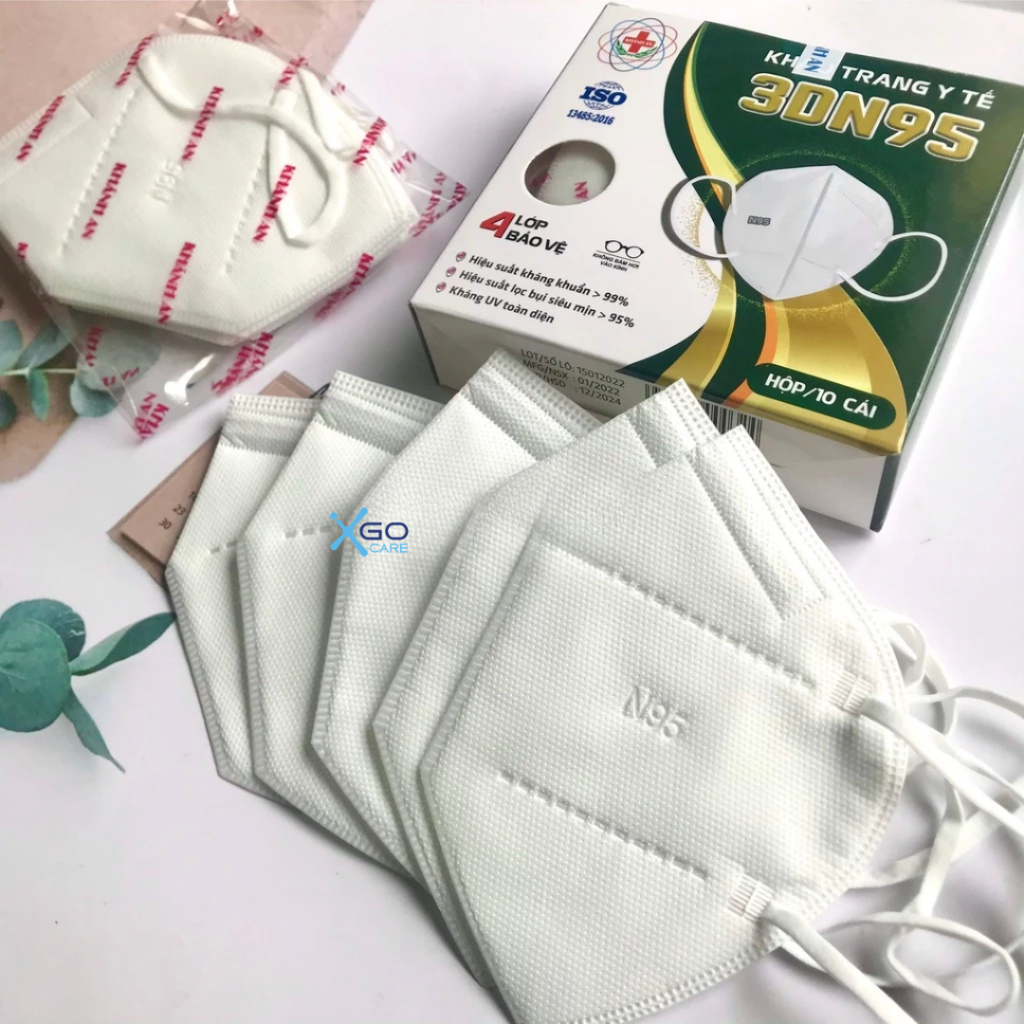 Khẩu trang N95 chính hãng Khánh An 4 lớp kháng khuẩn chống bụi mịn 3DN95 Khánh An hộp 10 cái KA3DN95O