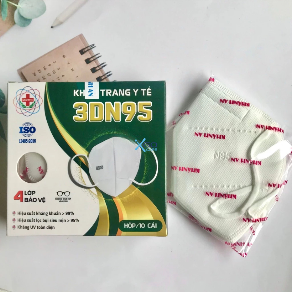 Khẩu trang N95 chính hãng Khánh An 4 lớp kháng khuẩn chống bụi mịn 3DN95 Khánh An hộp 10 cái KA3DN95O