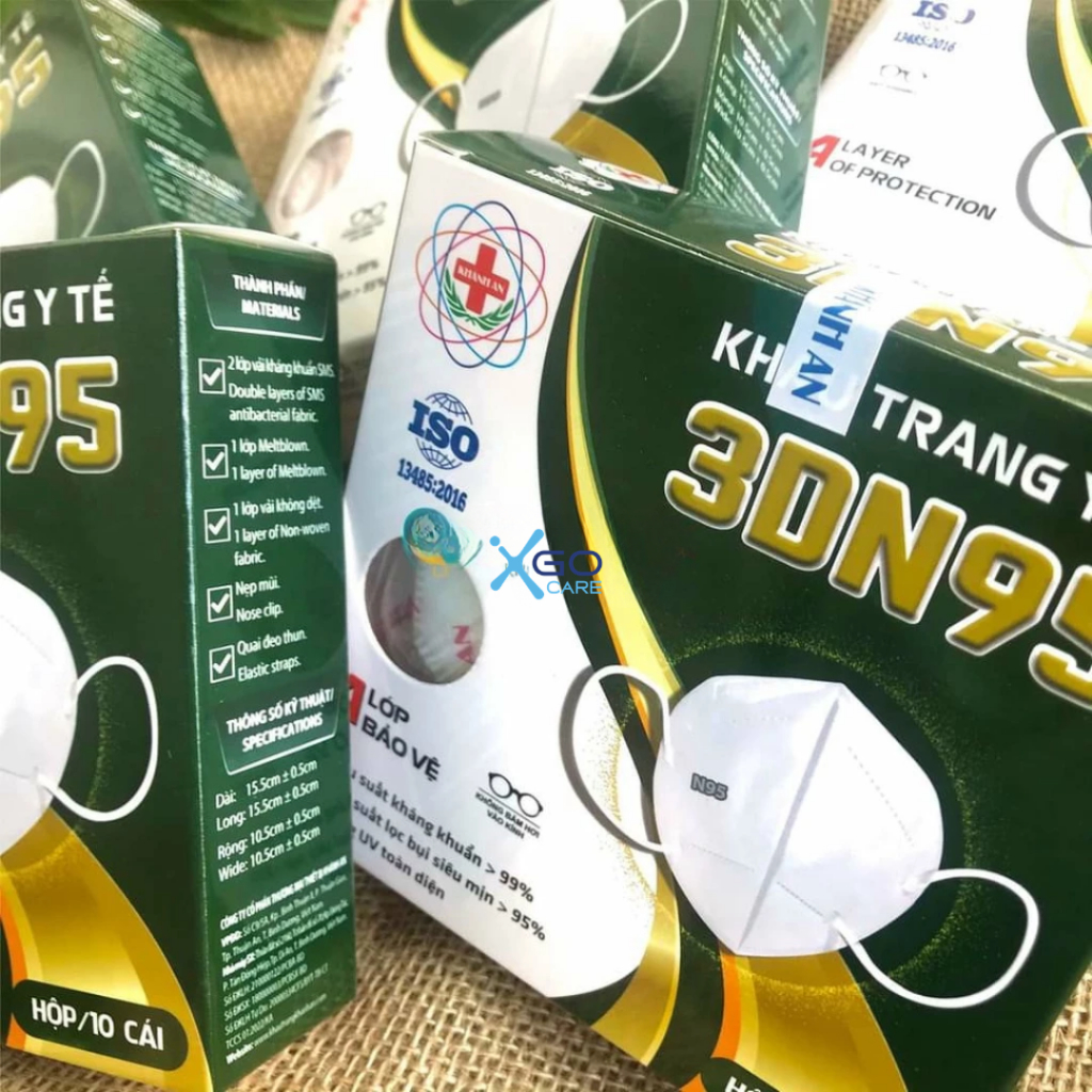 Khẩu trang N95 chính hãng Khánh An 4 lớp kháng khuẩn chống bụi mịn 3DN95 Khánh An hộp 10 cái KA3DN95O