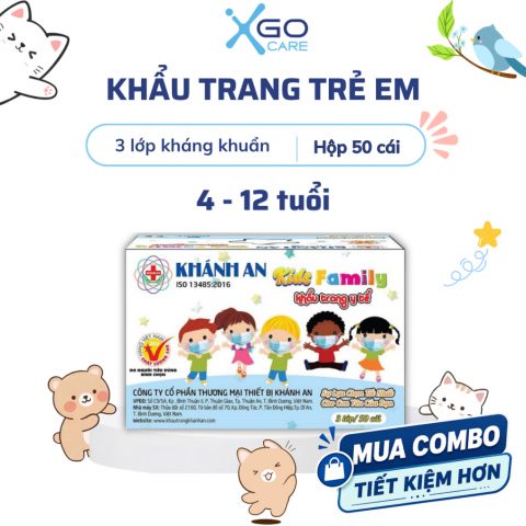 Khẩu trang cho bé trẻ em kháng khuẩn hộp 50 cái Khánh An ngăn bụi bẩn vi khuẩn hiệu quả KAKTYTC