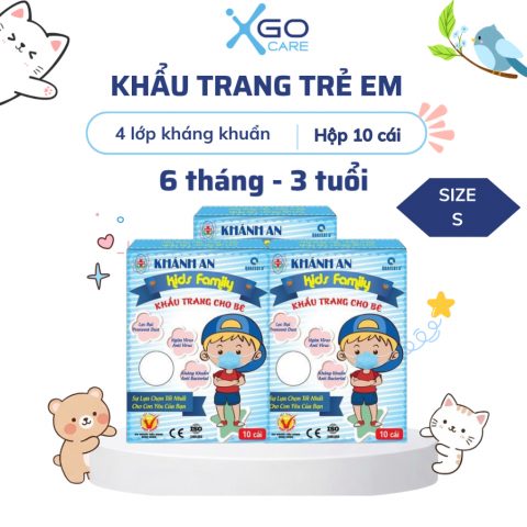 Combo 20 hộp 200 cái khẩu trang cho bé 1 tuổi đến 8 tuổi 3d kháng khuẩn cao cấp hộp 10 cái Khánh An KA3DC