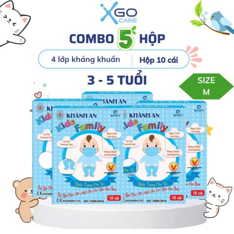 Combo 5 hộp khẩu trang cho bé 3d mask trẻ em kháng khuẩn em bé hộp 10 cái Khánh An size M KID10 x5KA3DCM2