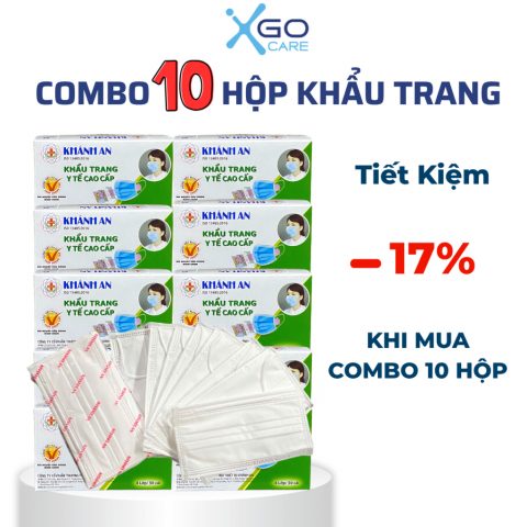 Combo 10 hộp khẩu trang y tế Khánh An kháng khuẩn 4 lớp ngăn bụi vi khuẩn hộp 50 cái có mix màu