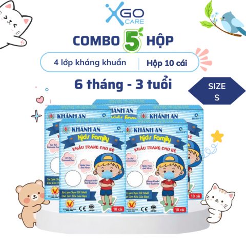 Combo 5 hộp khẩu trang cho bé 3d mask trẻ em size S kháng khuẩn em bé hộp 10 cái Khánh An x5KA3DCS