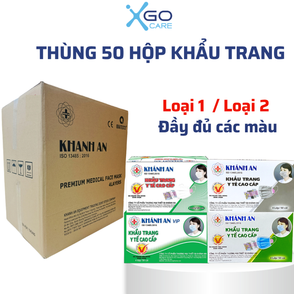 Khẩu trang khánh an thùng y tế 4 lớp kháng khuẩn 50 hộp x50KAKT