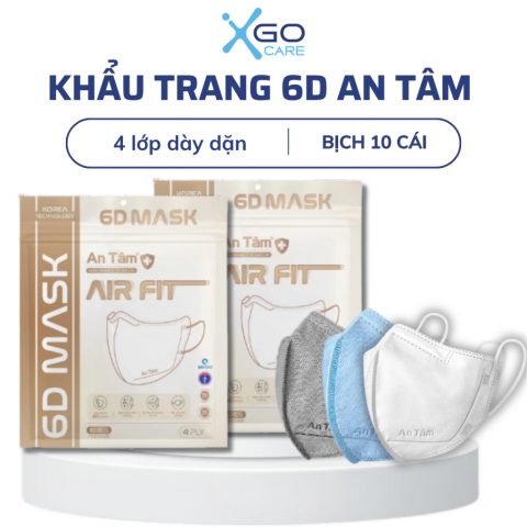 Set 5 bịch 50 cái khẩu trang 6d mask 4 lớp kháng khuẩn ngăn bụi mịn thiết kế thời trang chính hãng An Tâm