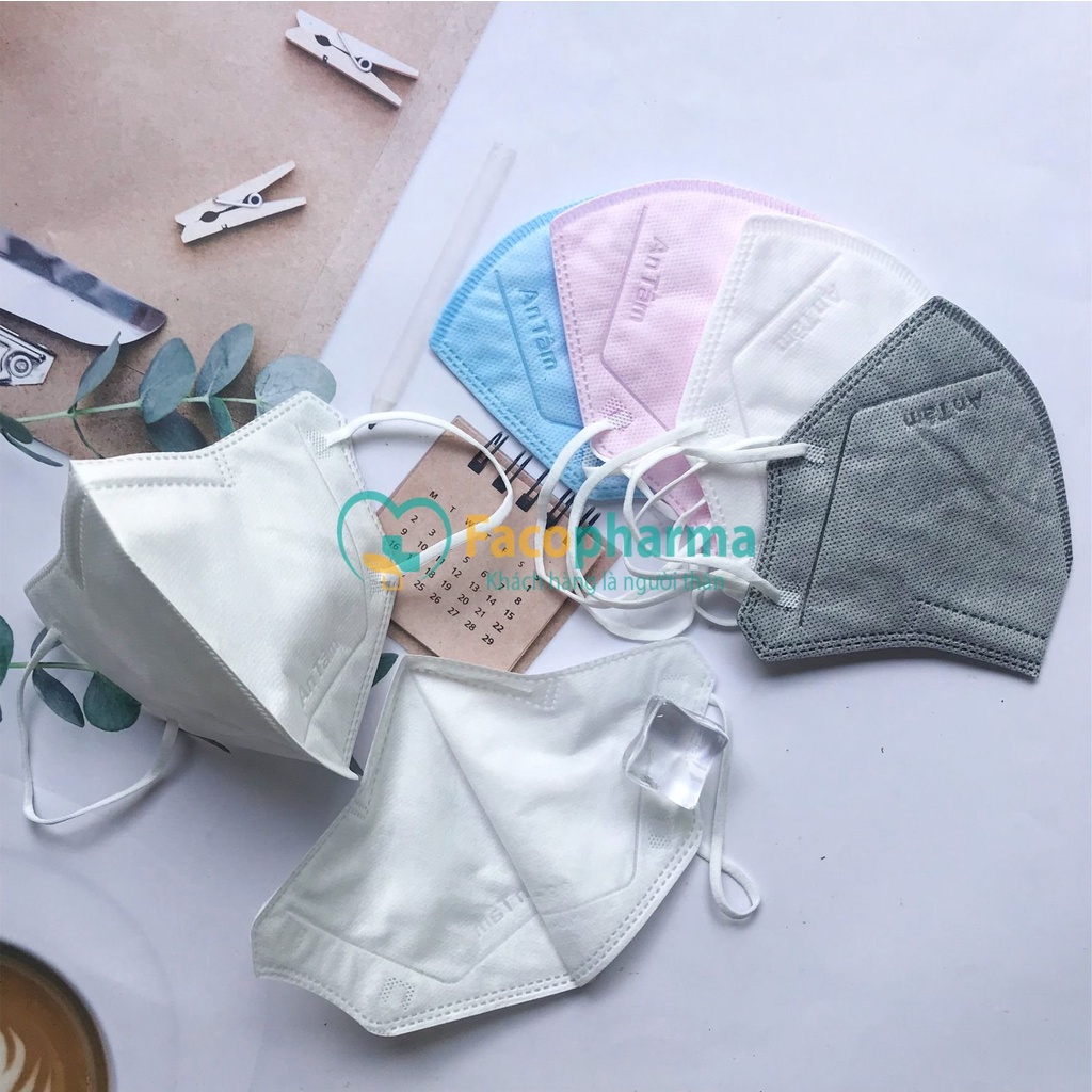 Set 5 bịch 50 cái khẩu trang 6d mask 4 lớp kháng khuẩn ngăn bụi mịn thiết kế thời trang chính hãng An Tâm