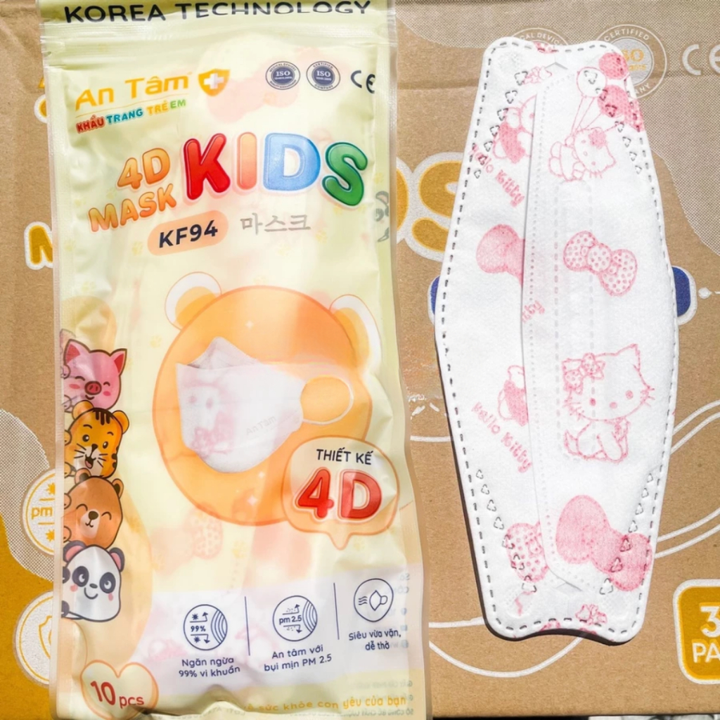 Thùng khẩu trang kf94 cho bé 4d An Tâm 4 lớp kháng khuẩn ngăn bụi mịn nhiều hoạ tiết đáng yêu chính hãng 300 cái AT4DC