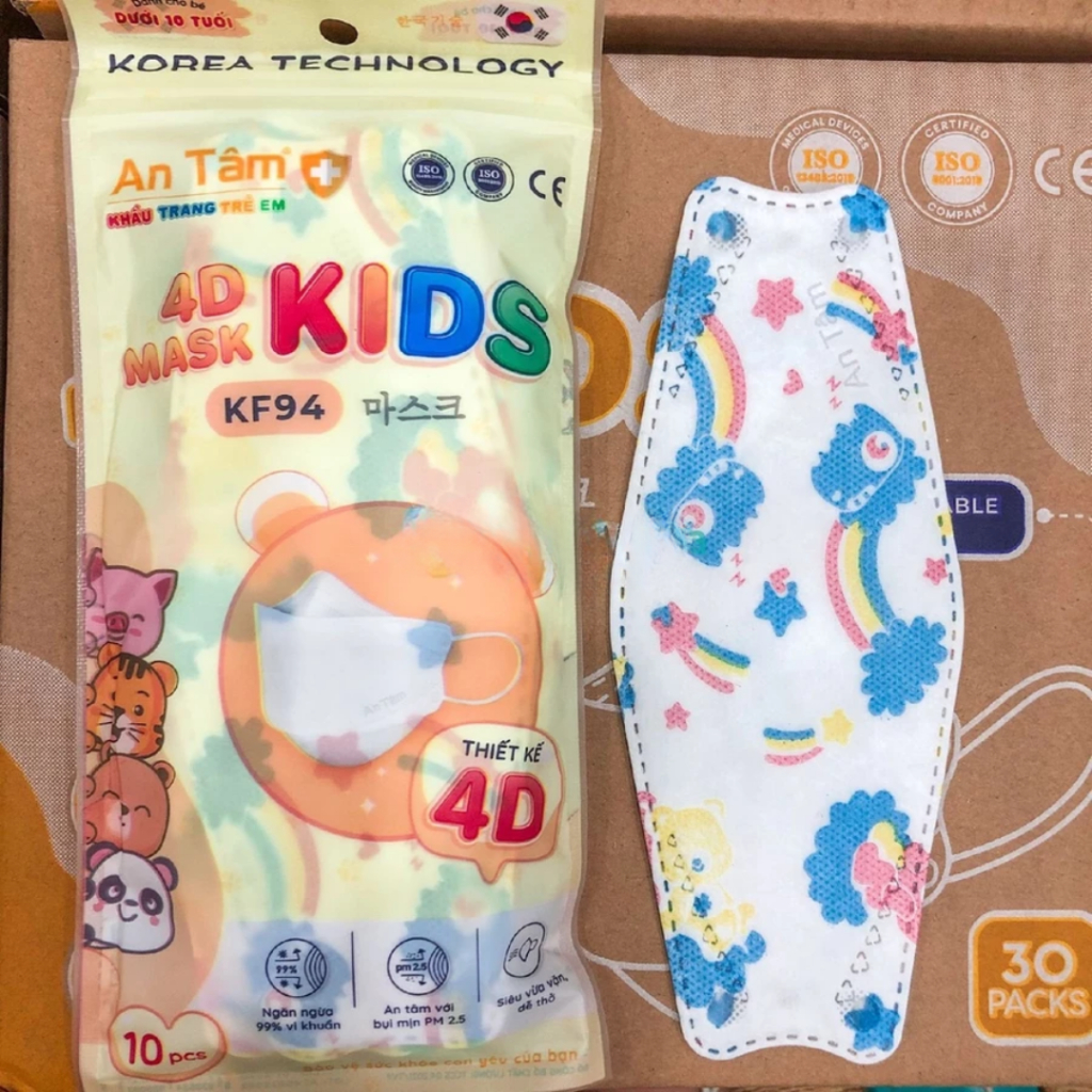 Thùng khẩu trang kf94 cho bé 4d An Tâm 4 lớp kháng khuẩn ngăn bụi mịn nhiều hoạ tiết đáng yêu chính hãng 300 cái AT4DC