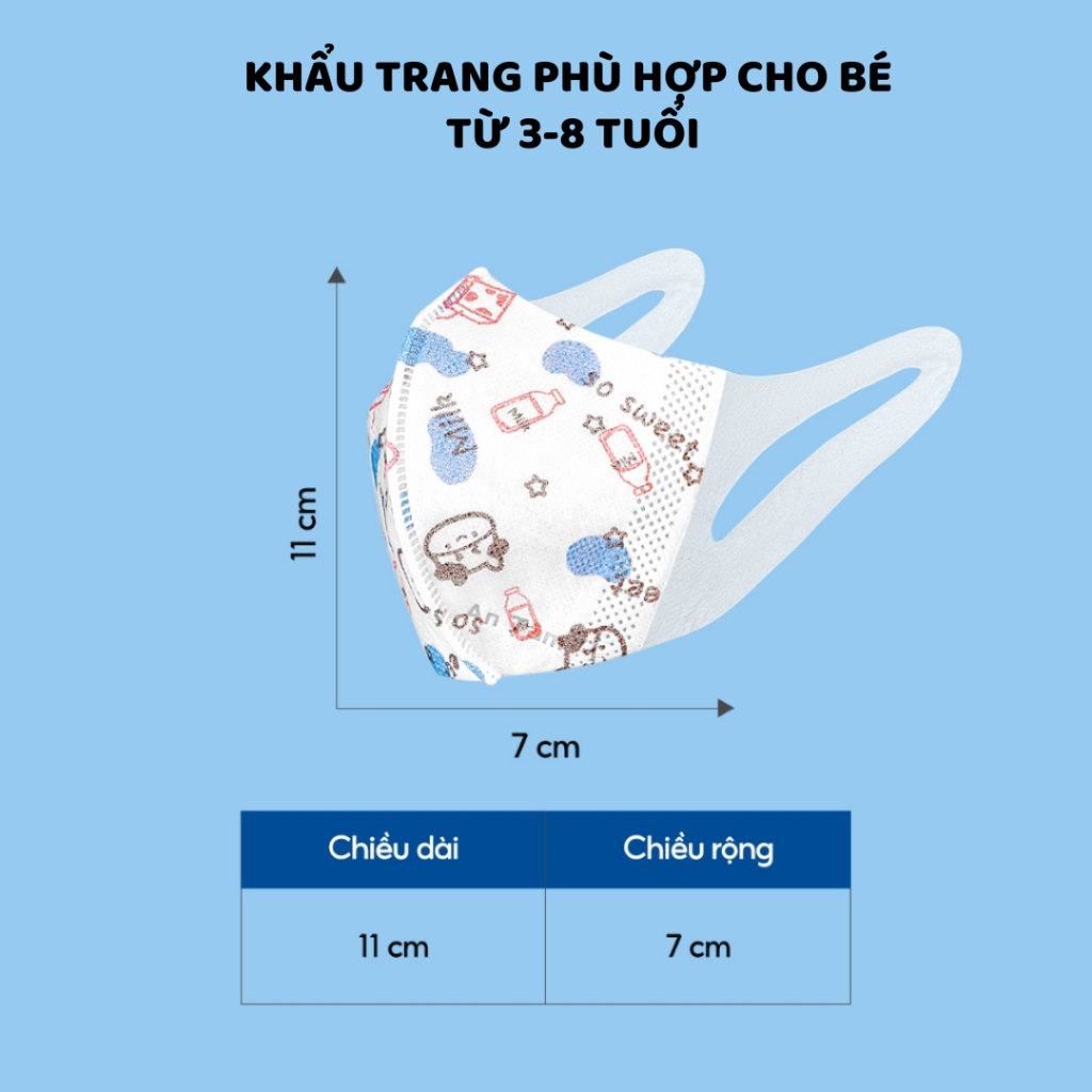 Hộp 50 cái Khẩu trang trẻ em 3D An Tâm đa lớp kháng khuẩn ngăn ngừa bụi mịn cho bé từ 3-8 tuổi AT3D50C