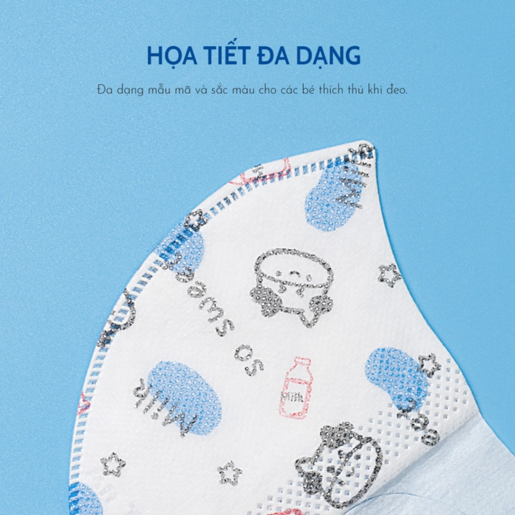Hộp 50 cái Khẩu trang trẻ em 3D An Tâm đa lớp kháng khuẩn ngăn ngừa bụi mịn cho bé từ 3-8 tuổi AT3D50C