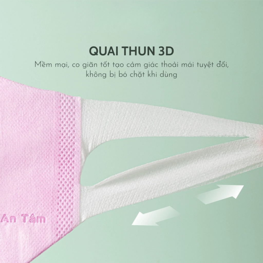 Khẩu trang 3d mask kháng khuẩn ngăn bụi mịn dây đeo mềm mại thoải mái chính hãng An Tâm hộp 50 cái AT3D50O