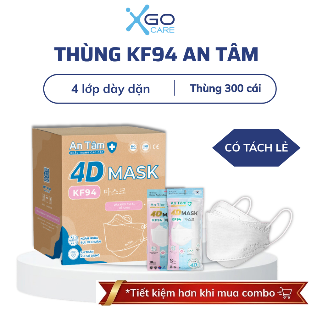 Thùng khẩu trang kf94 Hàn Quốc 4d mask 4 lớp kháng khuẩn ngăn bụi mịn chính hãng An Tâm thùng 300 cái AT4DO