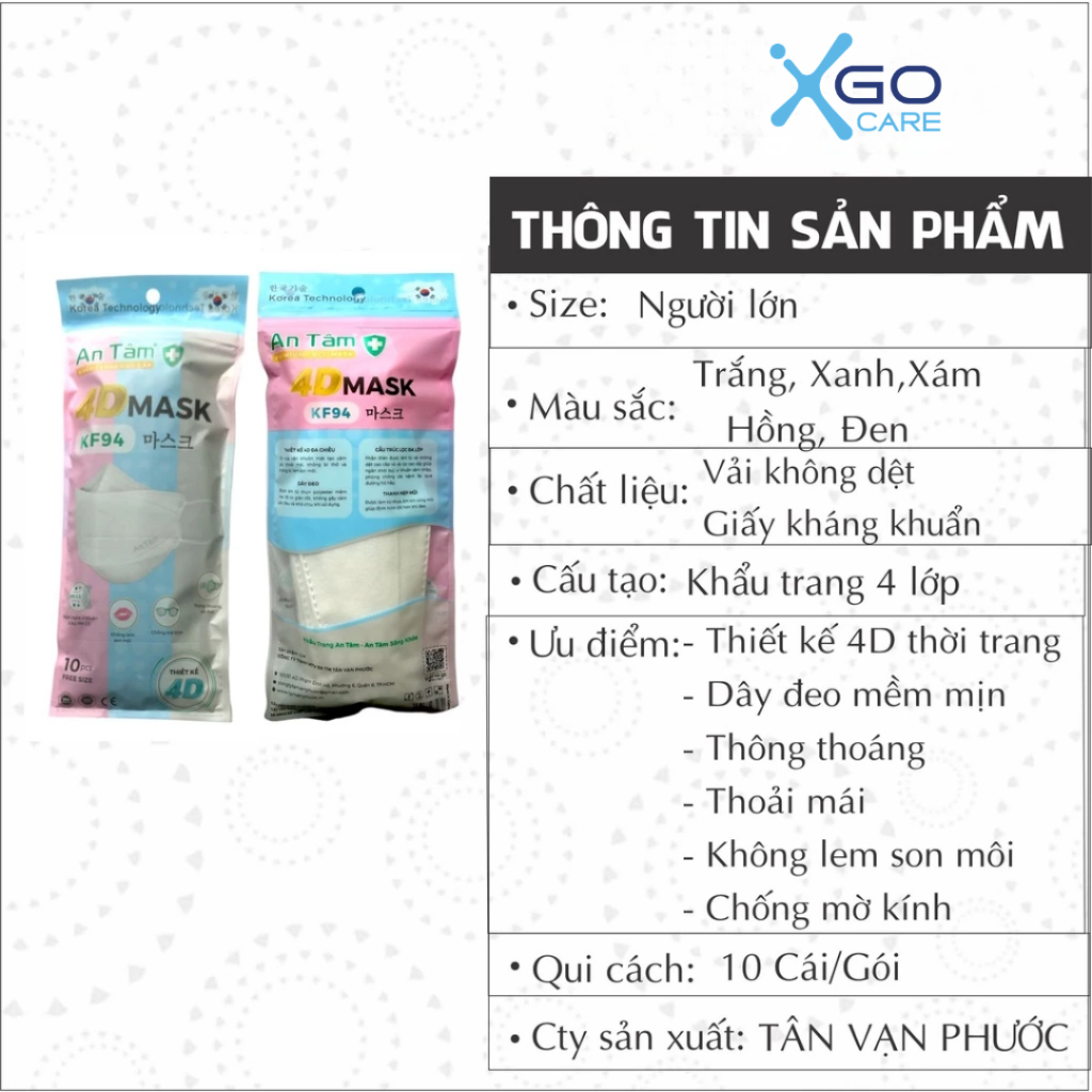 Thùng khẩu trang kf94 Hàn Quốc 4d mask 4 lớp kháng khuẩn ngăn bụi mịn chính hãng An Tâm thùng 300 cái AT4DO