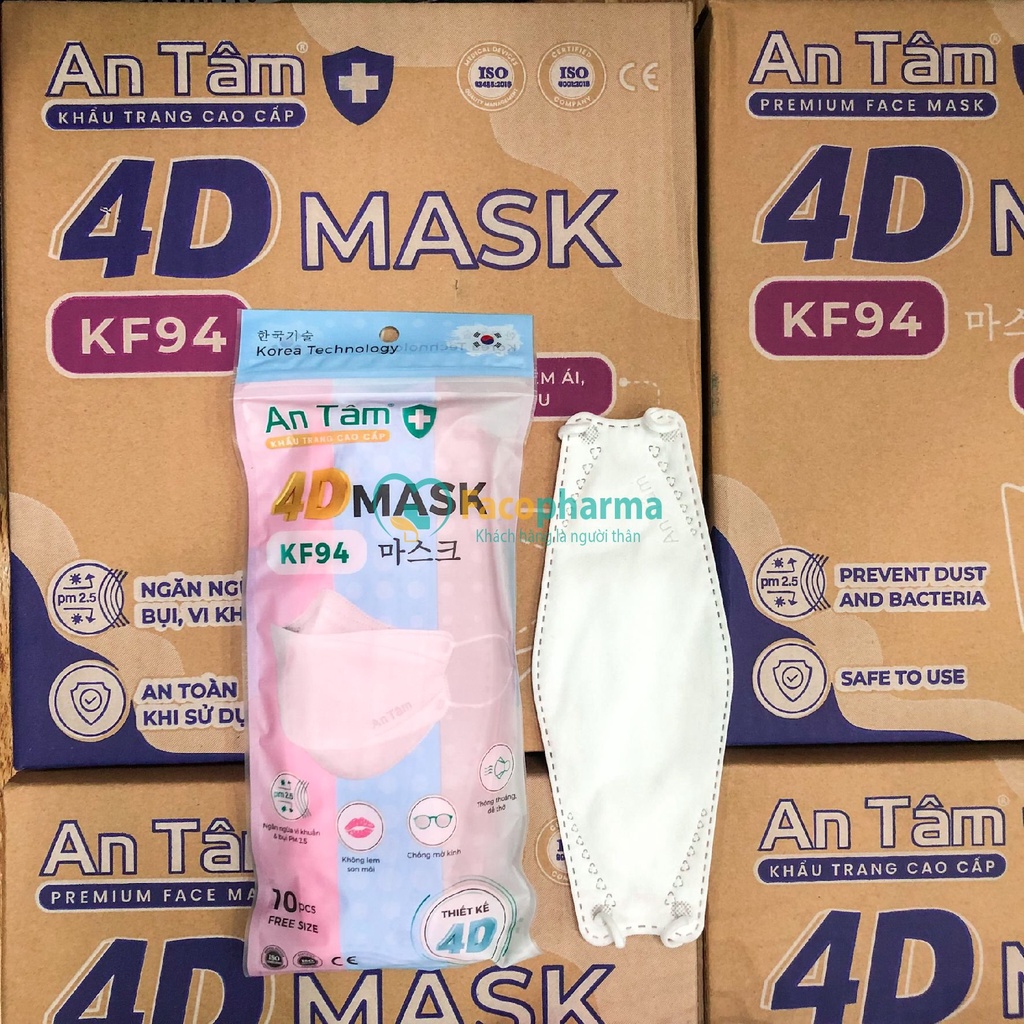 Thùng khẩu trang kf94 Hàn Quốc 4d mask 4 lớp kháng khuẩn ngăn bụi mịn chính hãng An Tâm thùng 300 cái AT4DO