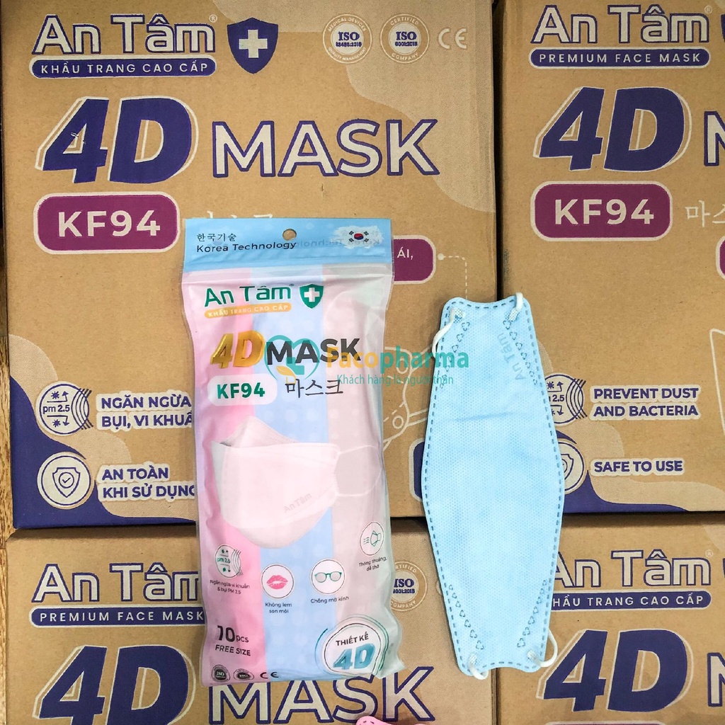 Thùng khẩu trang kf94 Hàn Quốc 4d mask 4 lớp kháng khuẩn ngăn bụi mịn chính hãng An Tâm thùng 300 cái AT4DO