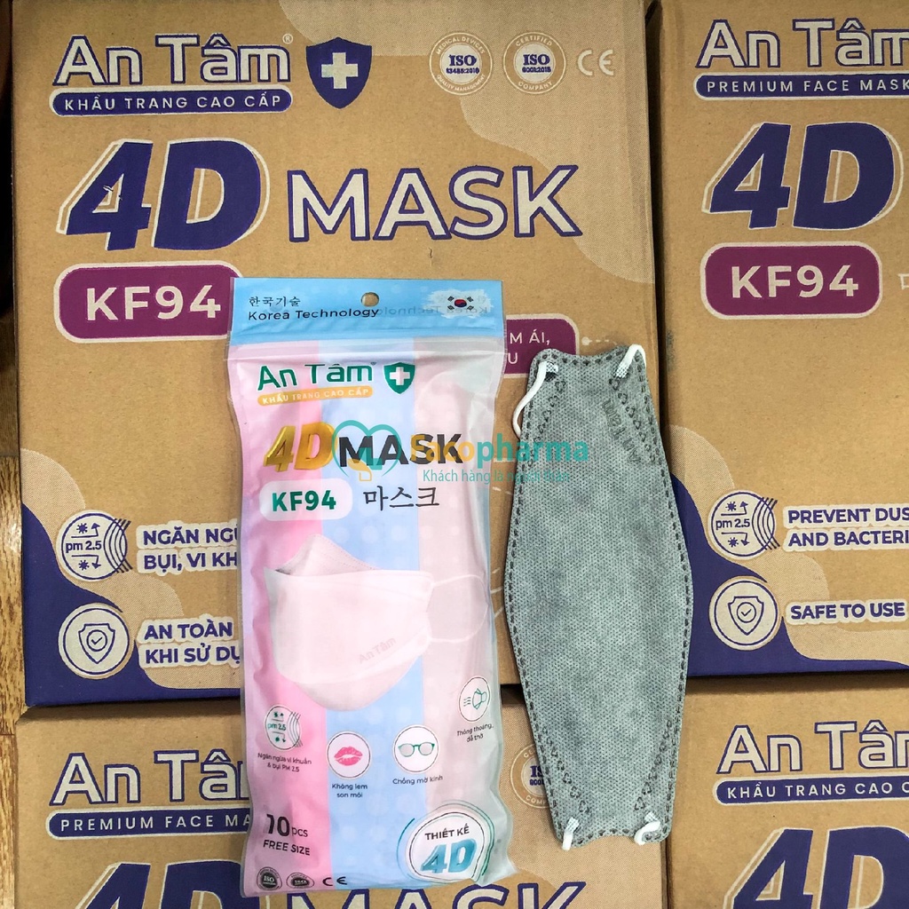 Thùng khẩu trang kf94 Hàn Quốc 4d mask 4 lớp kháng khuẩn ngăn bụi mịn chính hãng An Tâm thùng 300 cái AT4DO