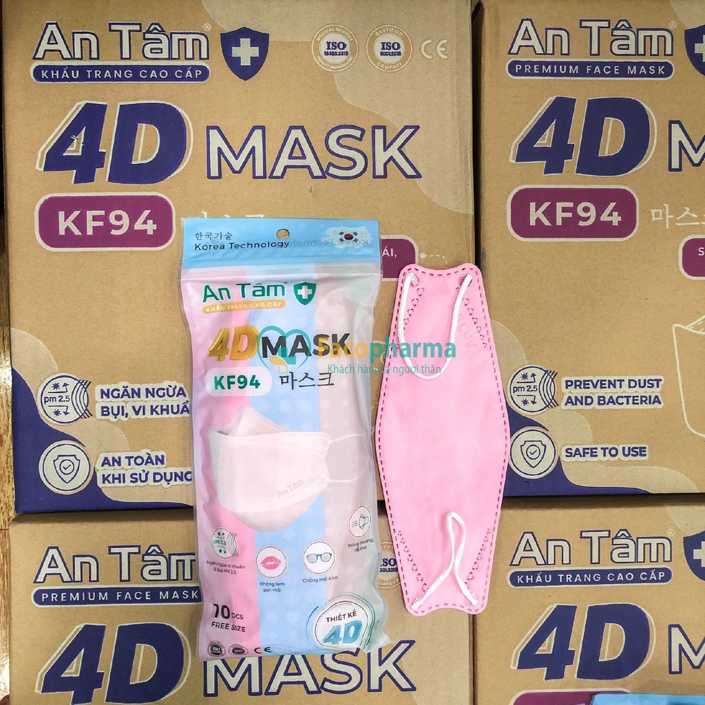 Thùng khẩu trang kf94 Hàn Quốc 4d mask 4 lớp kháng khuẩn ngăn bụi mịn chính hãng An Tâm thùng 300 cái AT4DO