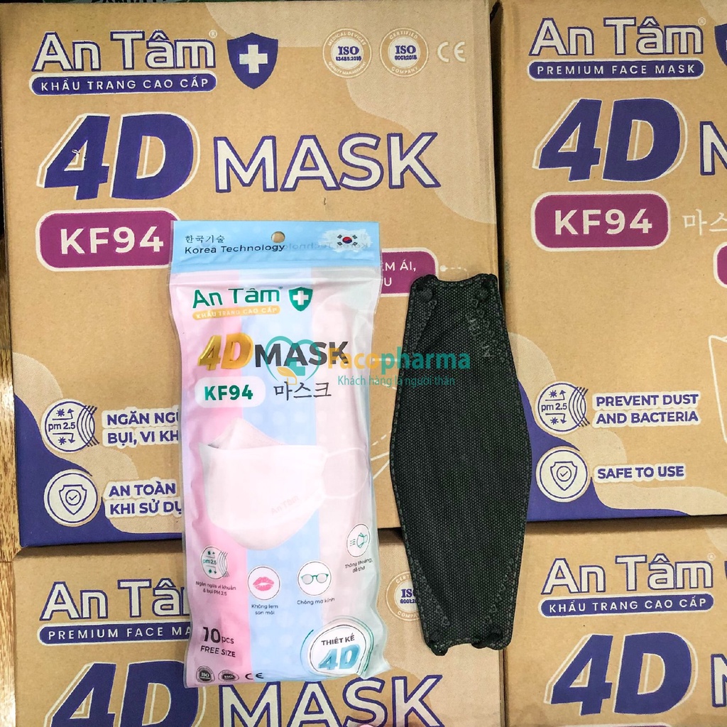 Thùng khẩu trang kf94 Hàn Quốc 4d mask 4 lớp kháng khuẩn ngăn bụi mịn chính hãng An Tâm thùng 300 cái AT4DO