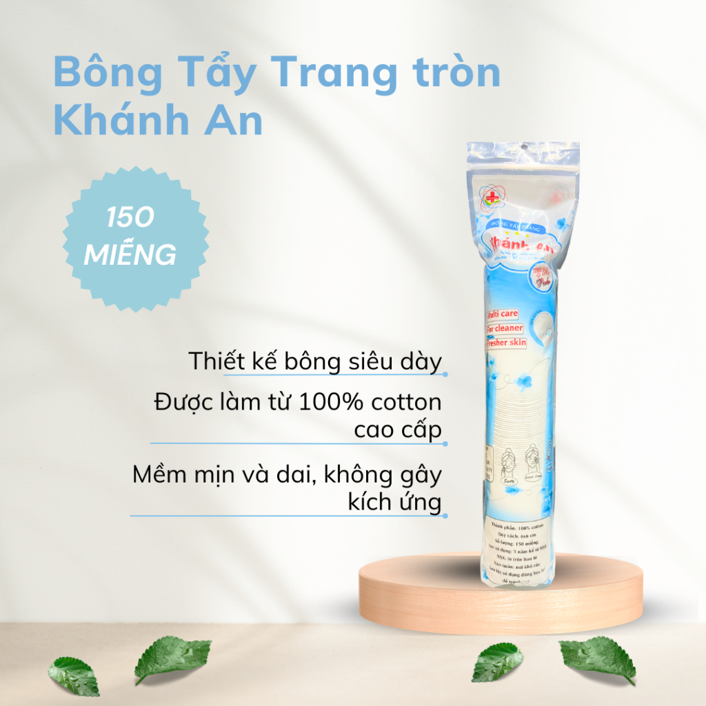 Bông tẩy trang tròn 150 miếng cotton pads Khánh An dày lớp bông mềm mịn thấm hút tốt không đau rát khi sử dụng KABTT
