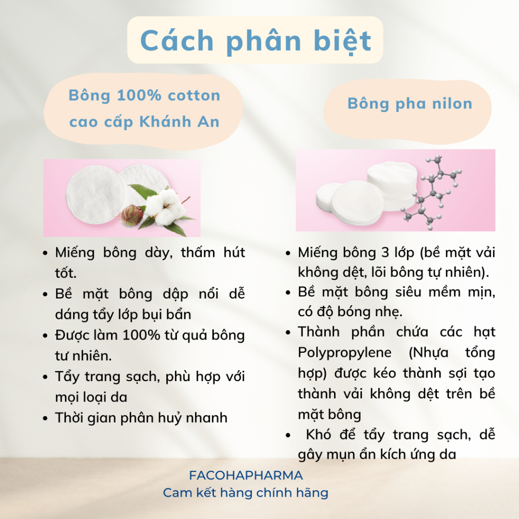 Bông tẩy trang tròn 150 miếng cotton pads Khánh An dày lớp bông mềm mịn thấm hút tốt không đau rát khi sử dụng KABTT