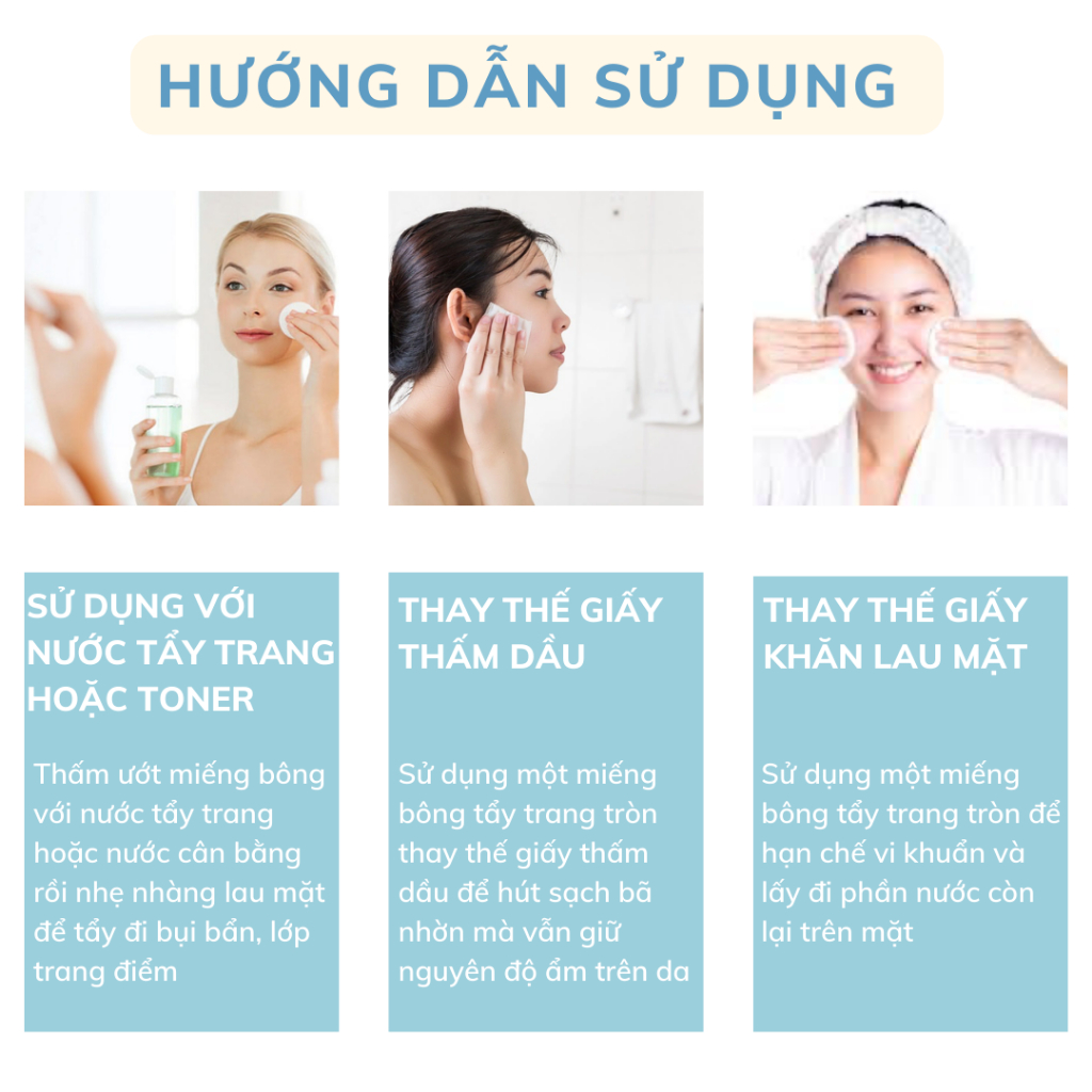 Bông tẩy trang tròn 150 miếng cotton pads Khánh An dày lớp bông mềm mịn thấm hút tốt không đau rát khi sử dụng KABTT