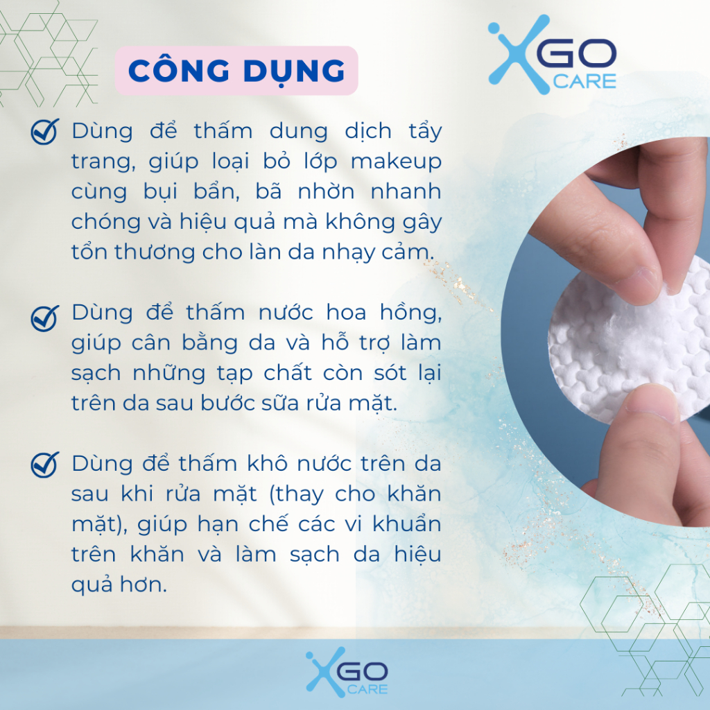 Bông tẩy trang tròn 150 miếng cotton pads Khánh An dày lớp bông mềm mịn thấm hút tốt không đau rát khi sử dụng KABTT