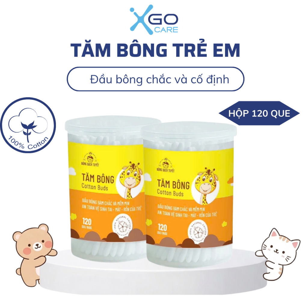Tăm bông trẻ em bông bạch tuyết mềm mại an toàn vệ sinh tai mắt mũi rốn cho bé