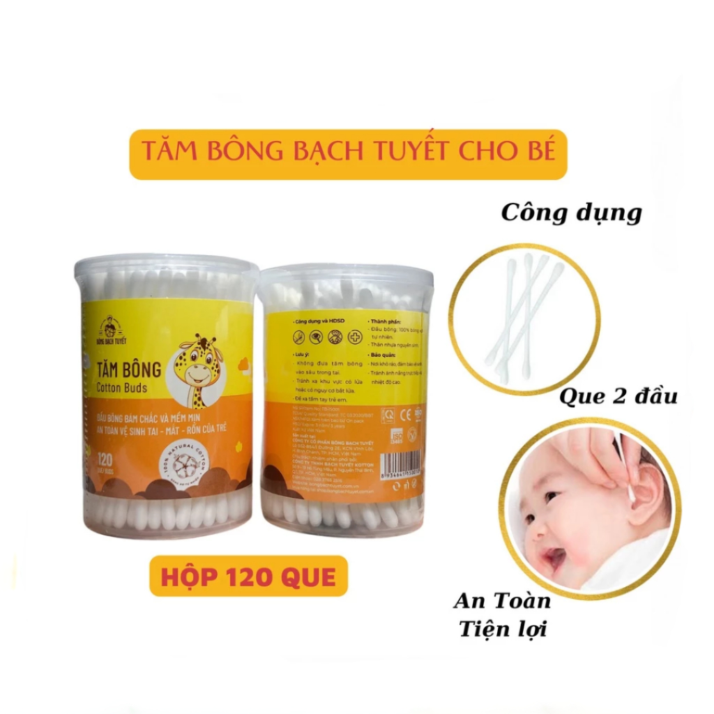 Tăm bông trẻ em bông bạch tuyết mềm mại an toàn vệ sinh tai mắt mũi rốn cho bé