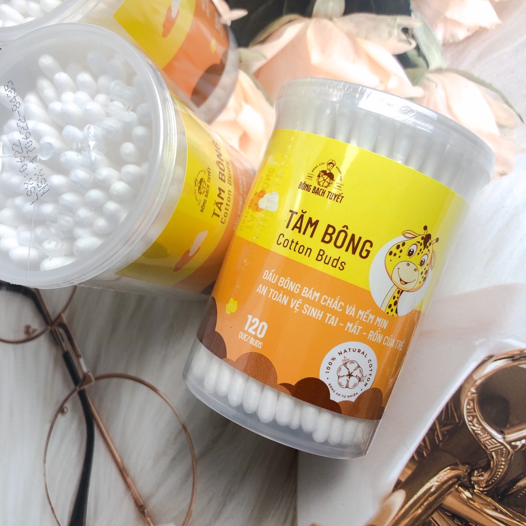 Tăm bông trẻ em bông bạch tuyết mềm mại an toàn vệ sinh tai mắt mũi rốn cho bé