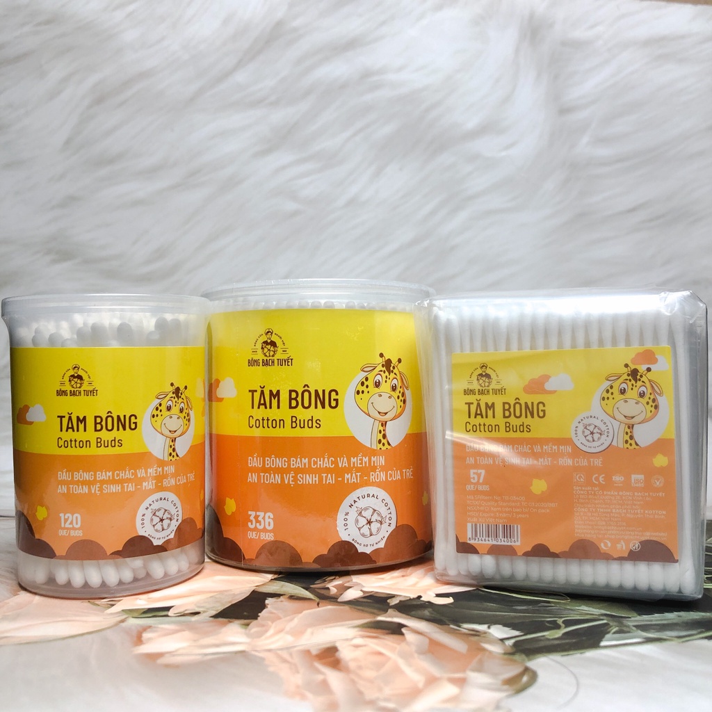 Tăm bông trẻ em bông bạch tuyết mềm mại an toàn vệ sinh tai mắt mũi rốn cho bé