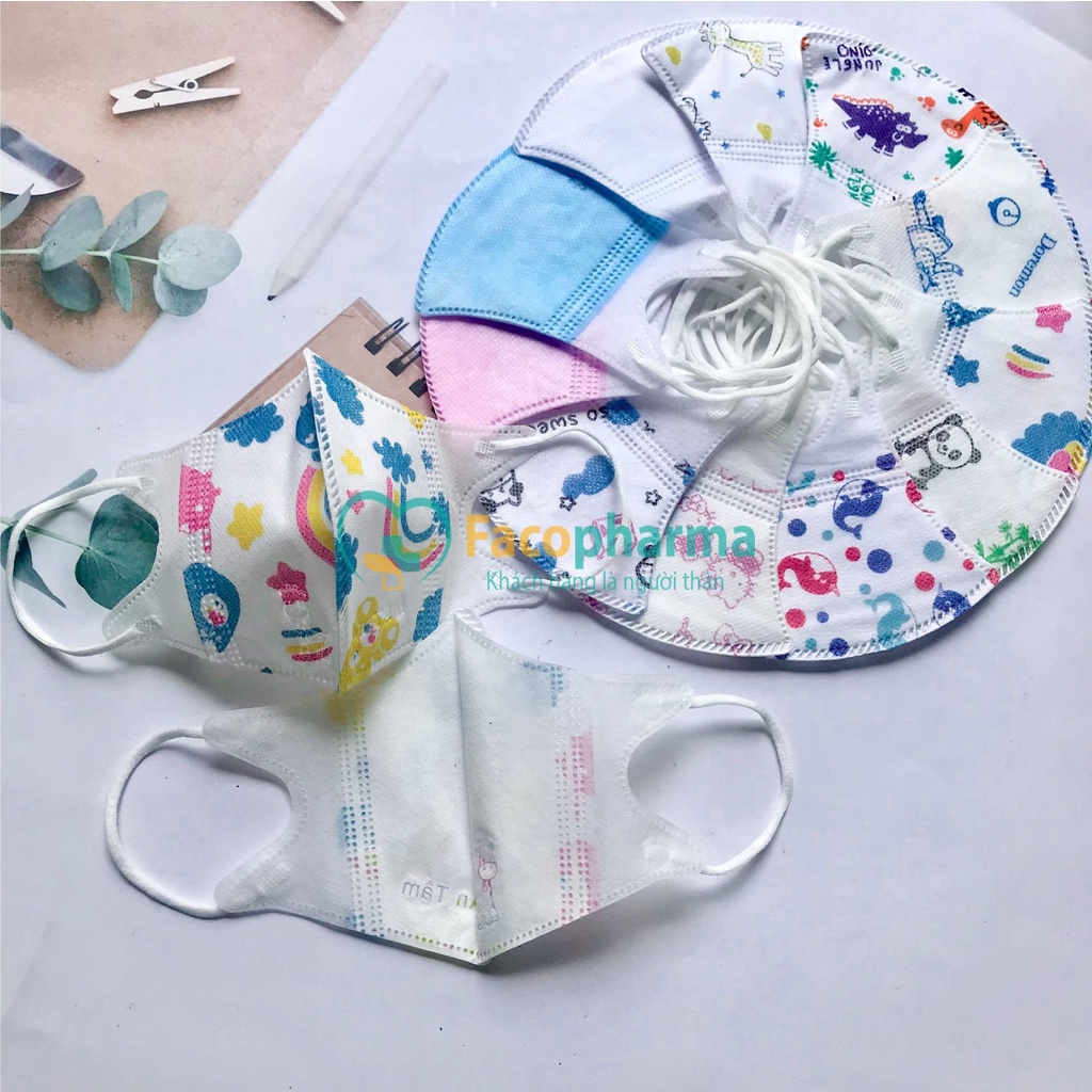 Khẩu trang cho bé 5d 1 tuổi đến 8 tuổi bé gái bé trai nhiều họa tiết đáng yêu An Tâm hộp 10 cái AT5DC