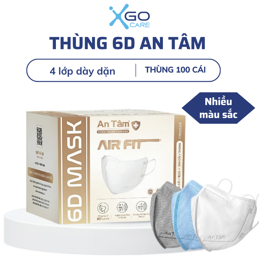 Thùng 10 hộp Khẩu trang an tâm 6d 4 lớp kháng khuẩn ngăn bụi mịn thiết kế thời trang chính hãng An Tâm hộp 10 cái AT6DO