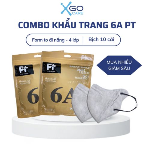 Combo khẩu trang 6A PT mask chính hãng 4 lớp dày dặn chống bụi mịn chống nắng đủ màu sắc thời trang PT6AO