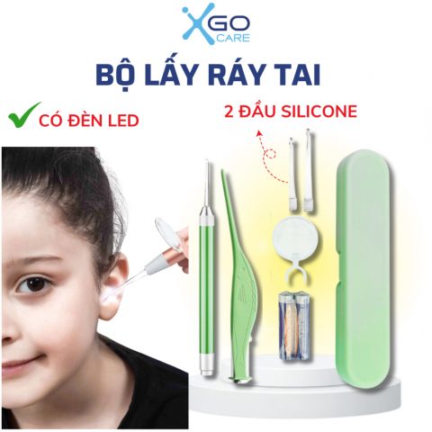 Bộ lấy ráy tai có đèn led thông minh dụng cụ ngoáy tai chuyên nghiệp cho bé và người lớn đầu silicone mềm dễ sử dụng