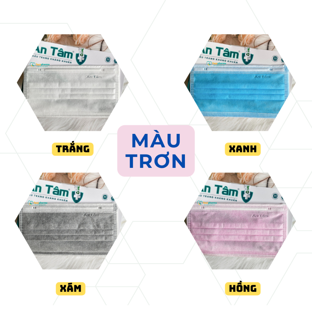 Thùng khẩu trang y tế An Tâm giá sỉ kháng khuẩn chống tia uv không xù lông nhiều màu thùng 50 hộp x50ATKTL1O