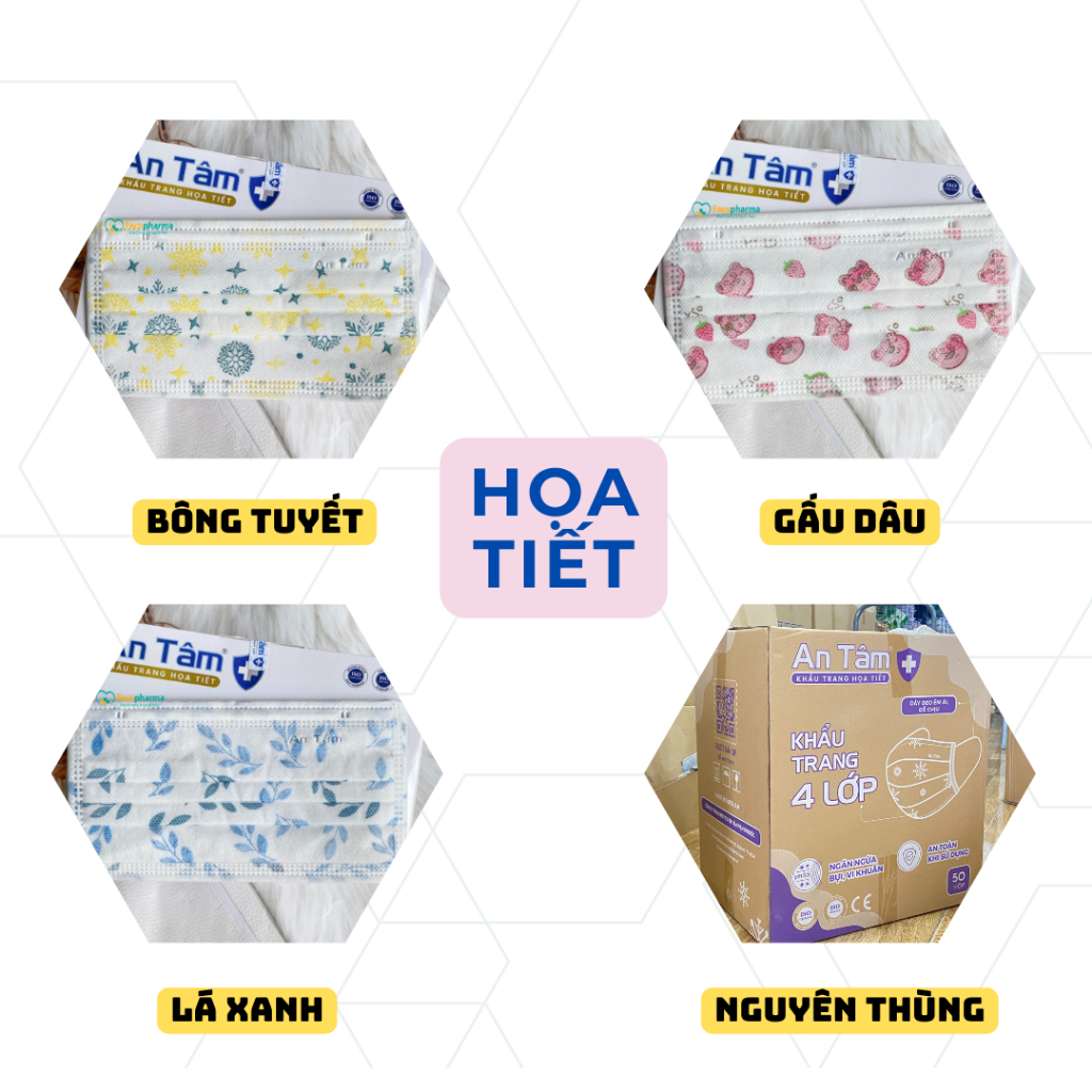 Thùng khẩu trang y tế An Tâm giá sỉ kháng khuẩn chống tia uv không xù lông nhiều màu thùng 50 hộp x50ATKTL1O