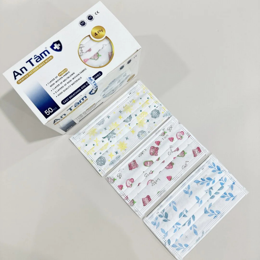 Thùng khẩu trang y tế An Tâm giá sỉ kháng khuẩn chống tia uv không xù lông nhiều màu thùng 50 hộp x50ATKTL1O