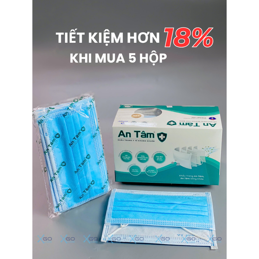 Thùng khẩu trang y tế An Tâm giá sỉ kháng khuẩn chống tia uv không xù lông nhiều màu thùng 50 hộp x50ATKTL1O