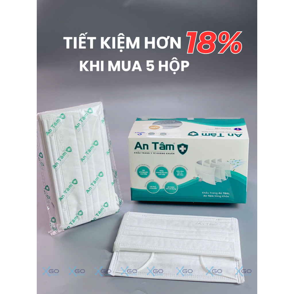 Thùng khẩu trang y tế An Tâm giá sỉ kháng khuẩn chống tia uv không xù lông nhiều màu thùng 50 hộp x50ATKTL1O