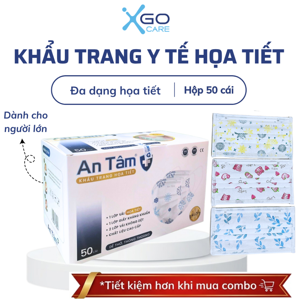 Khẩu trang An Tâm khẩu trang in hình họa tiết dễ thương cao cấp 4 lớp kháng khuẩn chống thấm nước lọc bụi hộp 50c ATHTOH