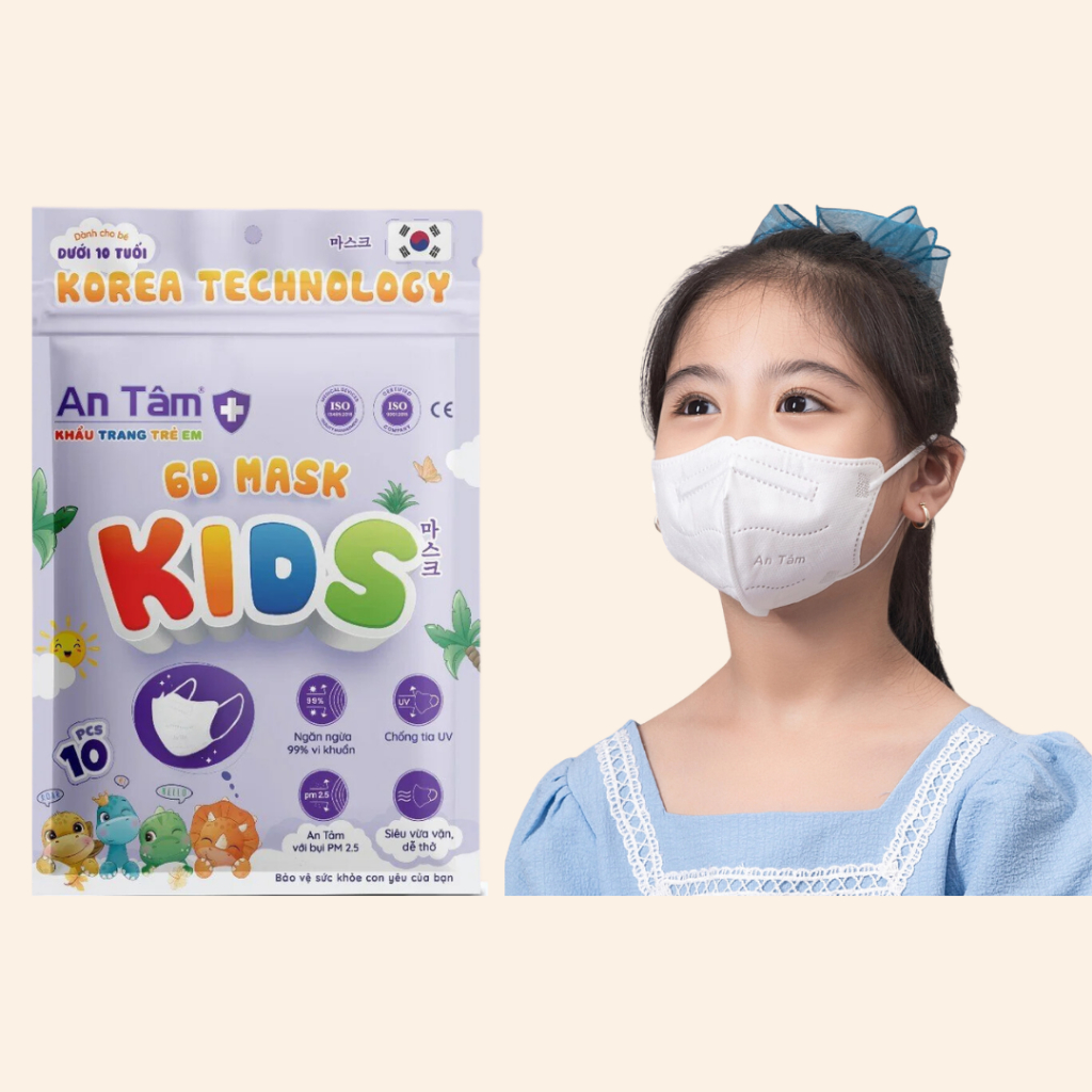 Set 50 cái khẩu trang trẻ em 6D An Tâm hoạt hình kháng khuẩn cho bé từ 3 đến 8 tuổi giúp lọc bụi dễ thở x5AT6DC