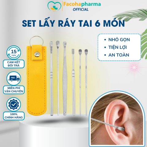 Set dụng cụ lấy ráy tai 6 món chuyên nghiệp đa năng chất liệu thép không gỉ có túi da nhỏ gọn CN020