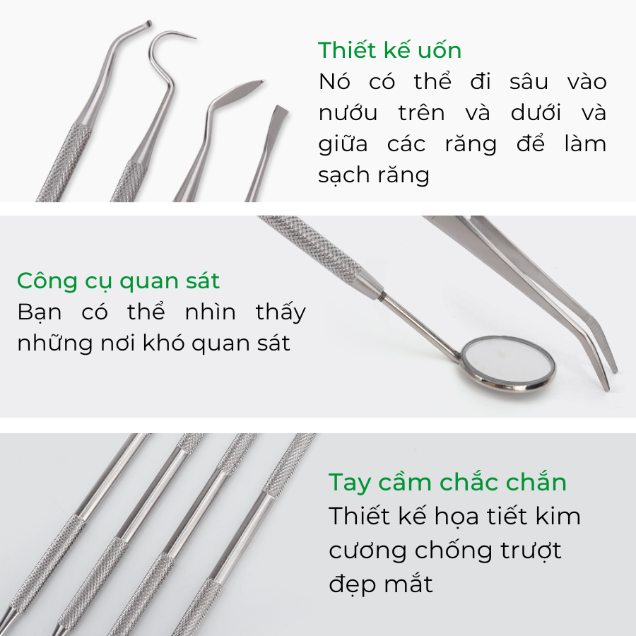 Bộ dụng cụ làm sạch răng miệng vệ sinh răng miệng bằng inox 304 chuyên dụng CN014